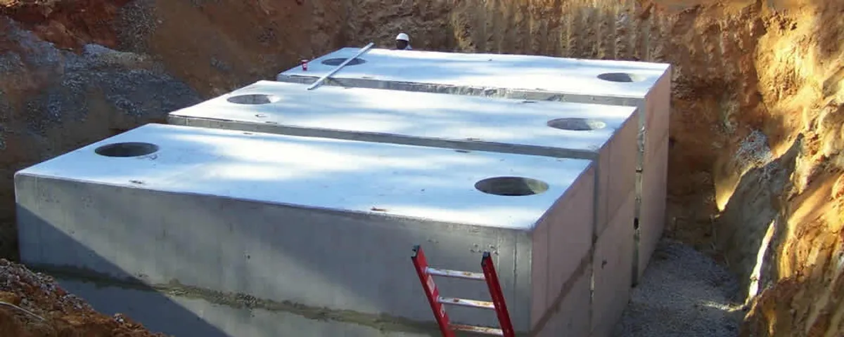 Septic tank installation site with a newly placed concrete tank in Sarasota, FL